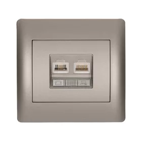 RHYME TELEPHONE SOCKET + COMPUTER POWER SOCKET GREY METAL
