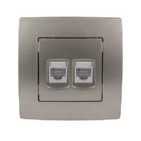 CITY TELEPHONE + COMPUTER SOCKET, WHITE METAL