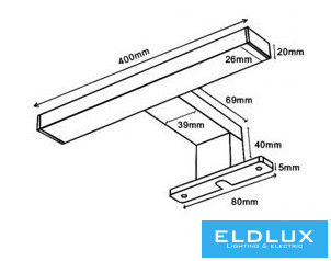UNIVERSO Furniture mountable lamp 6w 600lm 4000k IP44 400x95x40mm chrome