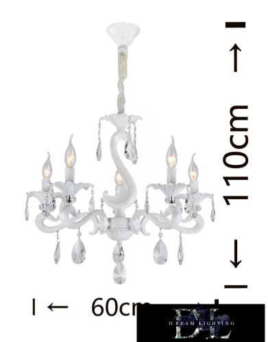 UNIVERSO Chandelier 5 arms 5xE14 Max.40W D60x110cm white