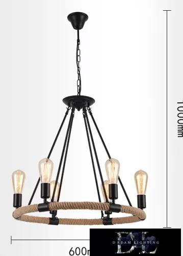 UNIVERSO Hemp rope chandelier 6xE27 IP20 D600x1000mm black