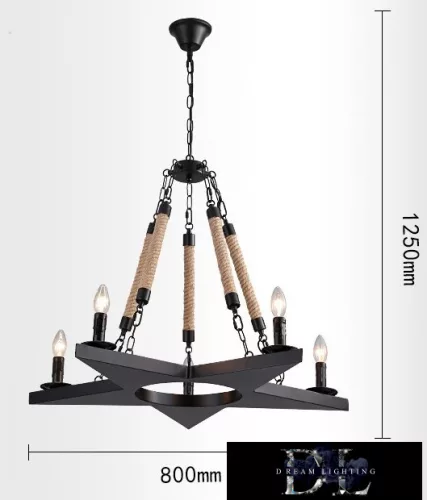UNIVERSO Hemp rope chandelier 5xE14 IP20 D800x1250mm black