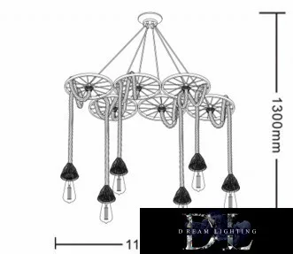 UNIVERSO Hemp rope chandelier 6xE27 IP20 1100x1300mm black