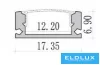 UNIVERSO ceiling aluminum profile with matte white cover plate 2m 17.35x6.9mm black