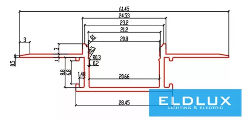 ELDLUX Aluminium profile + cover plate 2000x61x14mm