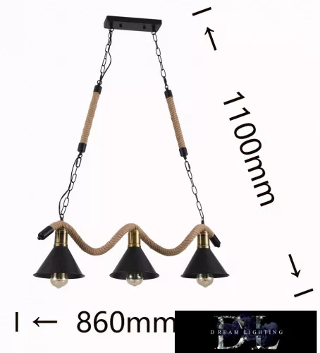 UNIVERSO Hemp rope chandelier 3xE27 IP20 860x1100mm black