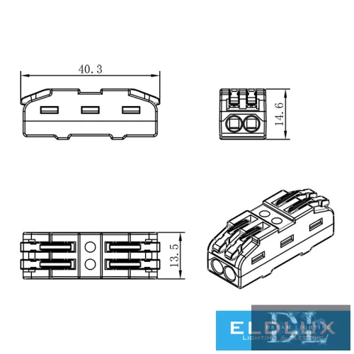 ELDLUX 2-pole openable cable connector 15 pcs/pack