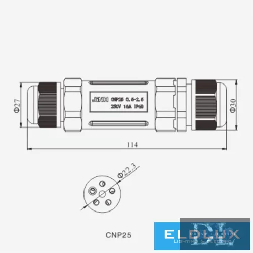 ELDLUX 3-pole openable cable connector 2.5mm² IP68