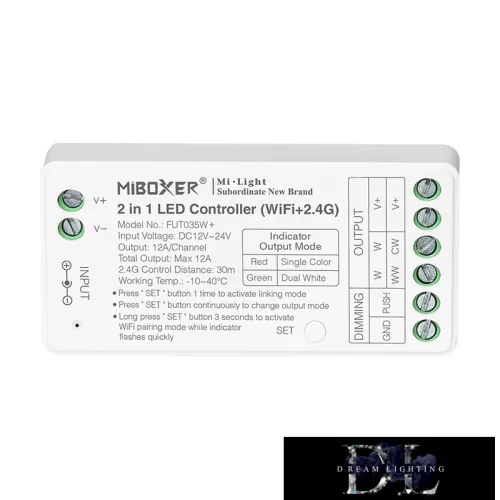 MIBOXER 2in1 WiFi + RF 2.4G SIMA/CCT LED Strip Controller DC:12-24V Max:12A
