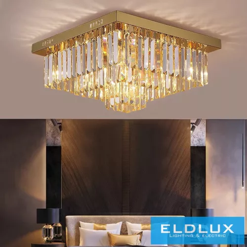 ELDLUX Crystal glass ceiling lamp E14×12 D500x500x350mm Gold