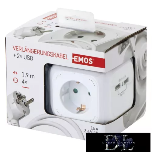 EMOS extension cord 4 sockets + 2 USB 1.9 m 1.5 mm