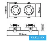 UNIVERSO Recessed spot lamp 1xGU10 IP20 Black 175x88x31mm cutout:160x75mm 5 years