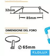 UNIVERSO Recessed downlight 1xPAR16 without socket IP44 Chrome D85x32mm Cutout: D65mm