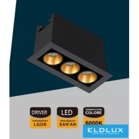   UNIVERSO recessed spotlight 6W 360lm 6000k 24° IP20 69x31mm Black/Gold